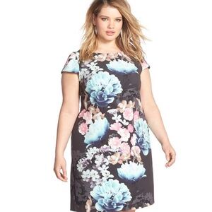 Eliza J Womens Floral Shift Dress 14W Black Aqua Statement Floral Dark Academia
